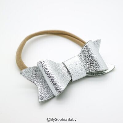 Baby Headband Silver Leather Bow Baby Leather Bow Headband Leather Bow Baby Leather Hair Bow 123