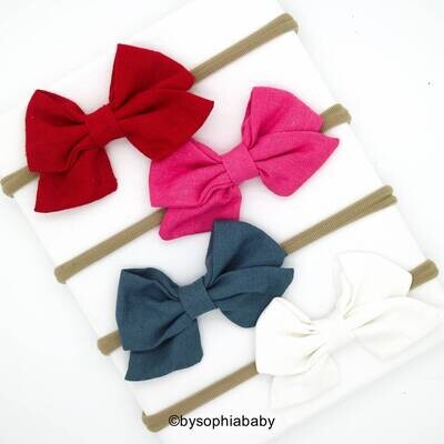 Baby Linen Bows Linen School Girl Bow Pink Red Blue White Baby Bow Headband Newborn Baby Bows Baby Headband Linen Girls Bows 1921