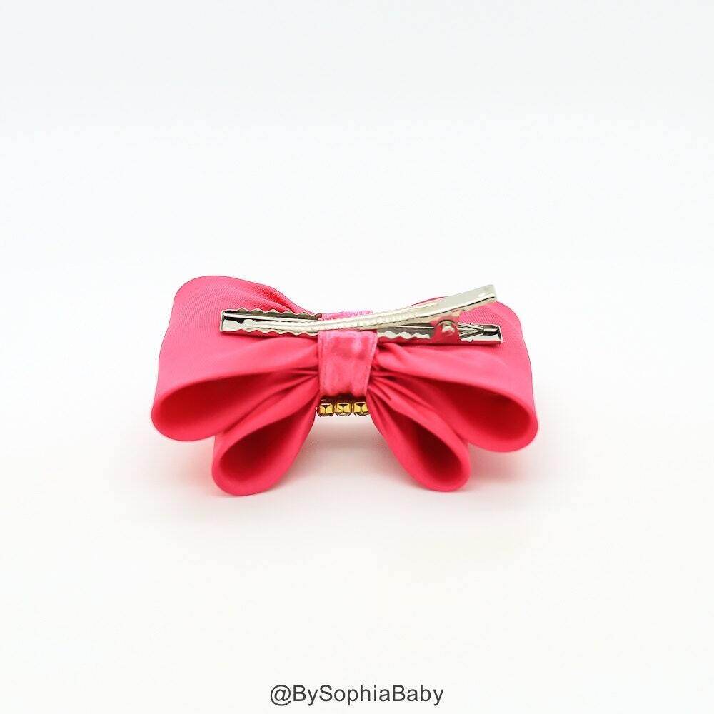 Hot Pink Baby Bow Hot Pink Bow Hair Clip Bow Hair Clip Toddler Gold Hair Clip Girls Bow Hair Clip Big Bow Hair Clip Kids Bow 1031