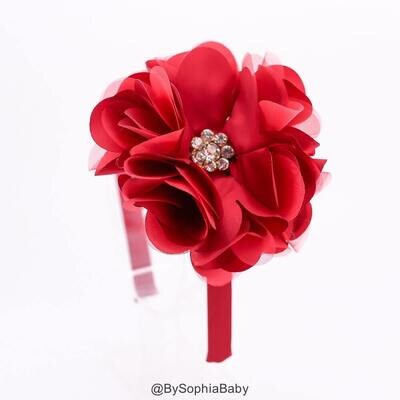 Red Girls Headband Red Toddler Headband Girls Flower Headband Big Flower Headband Girl Arch Headband Rhinestones Head band 1122