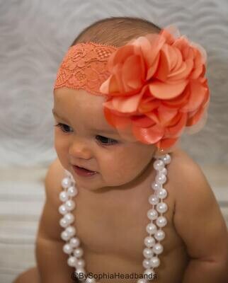 Baby Headband Coral Flower Headband Baby Flower Headband Big Flower Headband Baby Girl Headband Coral Baby Headband Lace Headband 909