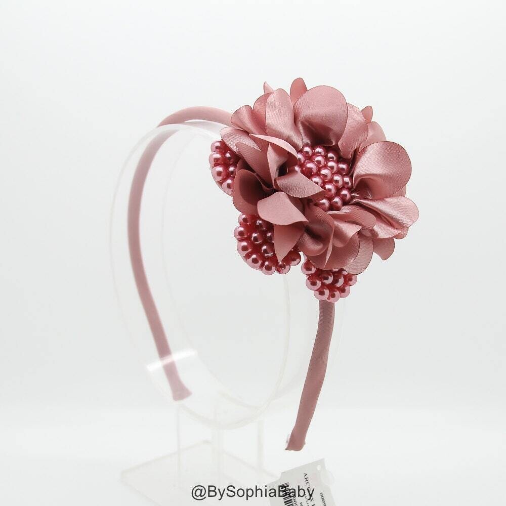 Girls Headband Girls Hard Headband Pale Pink Headband Photo Prop Big Flower Headband Girl Arch Headband Pink Pearls Headband 993
