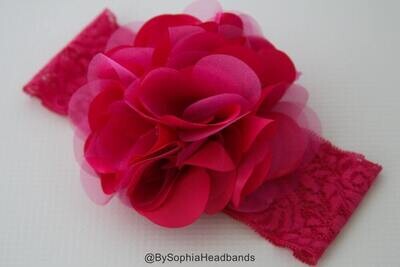 Hot Pink Flower Headband Pink Baby Headband Big Flower Headband Flower Girl Headband Pink Big Flower Headband Baby Lace Headband 909