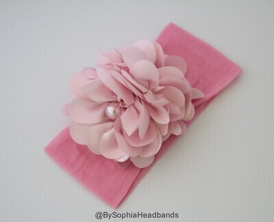Pink Headband Pink Flower Headband Newborn Headband Nylon Headband Toddler Headband Photography Prop Flower Headband Flower Girl 847