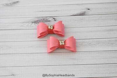 Coral Baby Bow Hair Clip Bow Hair Clip Coral Hair Clip Rhinestone Hair Clip Orange Hair Clip Baby Hair Clip 649