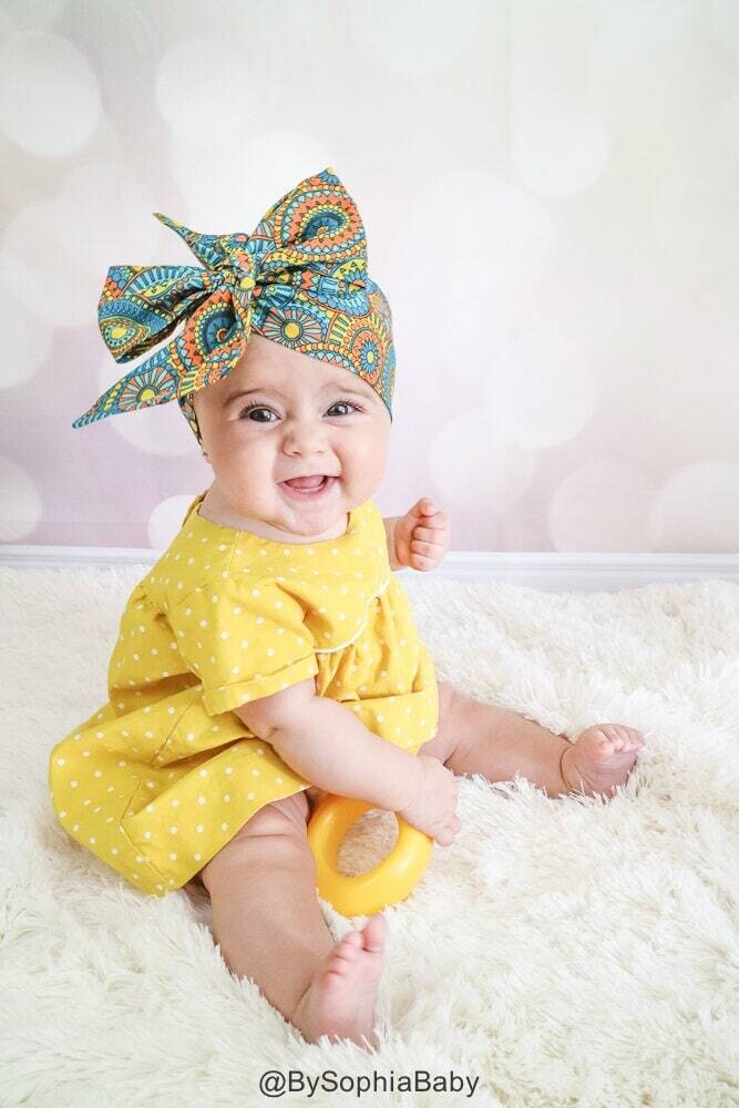 Baby Head Wrap, Baby Headwrap, Polka Dots Headband, Baby Turban, Toddler HeadWrap, Girls Headwrap Turban, Light Green Baby Head wrap, 2244
