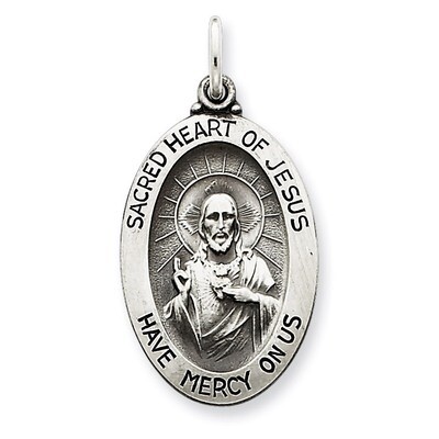 Sacred Heart of Jesus Medal Antiqued Sterling Silver QC3456, MPN: QC3456, 191101181627