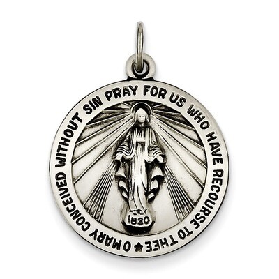 Miraculous Medal Antiqued Sterling Silver QC3482, MPN: QC3482, 886774107851