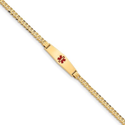 Medical Soft Diamond Shape Red Enamel Curb Link ID Bracecet 14k Gold XM554CC-8, MPN: XM554CC-8, 191…