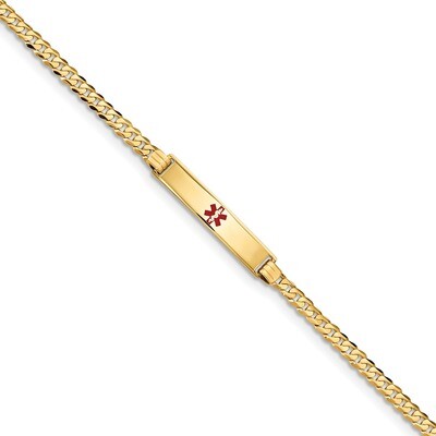 Medical Red Enamel Curb Link ID Bracecet 14k Gold XM554CR-8, MPN: XM554CR-8, 191101436390