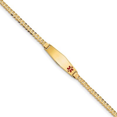 Medical Soft Diamond Shape Red Enamel Curb Link ID Bracecet 14k Gold XM554FC-8, MPN: XM554FC-8, 191…