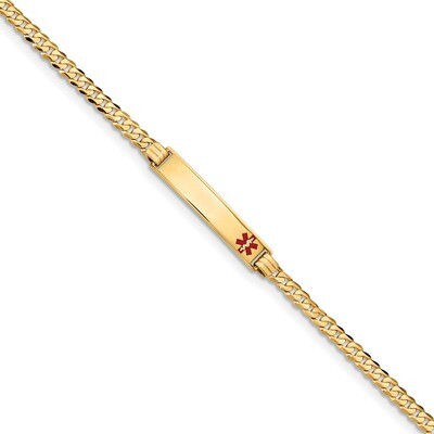 Medical Red Enamel Curb Link ID Bracecet 14k Gold XM554FR-7, MPN: XM554FR-7, 191101436406