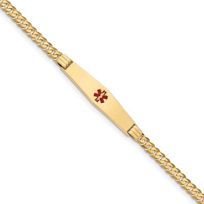 Medical Soft Diamond Shape Red Enamel Curb Link ID Bracecet 14k Gold XM567CC-7, MPN: XM567CC-7, 191…