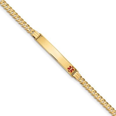 Medical Red Enamel Curb Link ID Bracecet 14k Gold XM567FR-7, MPN: XM567FR-7, 191101437663