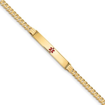 Medical Red Enamel Curb Link ID Bracecet 14k Gold XM567CR-8, MPN: XM567CR-8, 191101438011