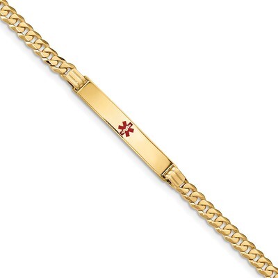 Medical Red Enamel Curb Link ID Bracecet 14k Gold XM568CR-8, MPN: XM568CR-8, 191101438035