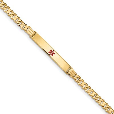Medical Red Enamel Curb Link ID Bracecet 14k Gold XM568CR-7, MPN: XM568CR-7, 191101438028