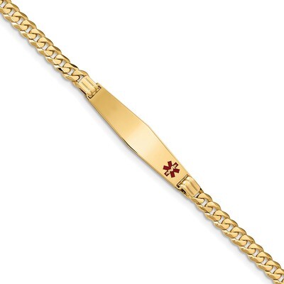 Medical Soft Diamond Shape Red Enamel Curb Link ID Bracecet 14k Gold XM568FC-7, MPN: XM568FC-7, 191…