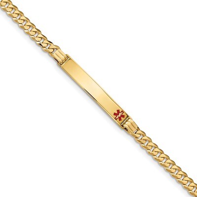 Medical Red Enamel Curb Link ID Bracecet 14k Gold XM568FR-8, MPN: XM568FR-8, 191101437694