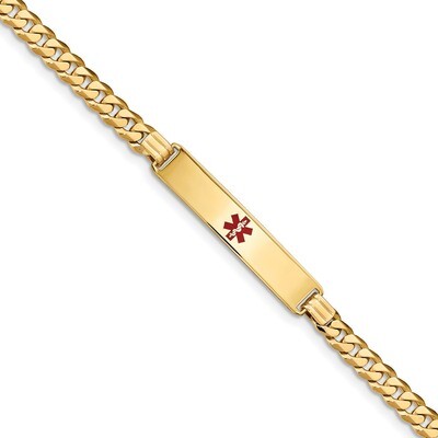 Medical Red Enamel Curb Link ID Bracecet 14k Gold XM574CR-7, MPN: XM574CR-7, 191101438899