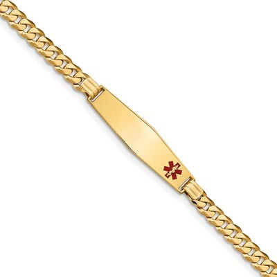 Medical Soft Diamond Shape Red Enamel Curb Link ID Bracecet 14k Gold XM574FC-8, MPN: XM574FC-8, 191…