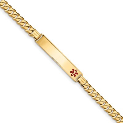 Medical Red Enamel Curb Link ID Bracecet 14k Gold XM574FR-7, MPN: XM574FR-7, 191101438660
