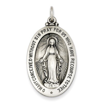 Miraculous Medal Antiqued Sterling Silver QC3492, MPN: QC3492, 191101181726