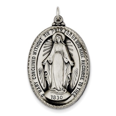 Miraculous Medal Antiqued Sterling Silver QC3494, MPN: QC3494, 191101181740
