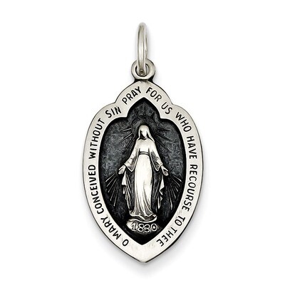 Miraculous Medal Antiqued Sterling Silver QC3497, MPN: QC3497, 191101181757