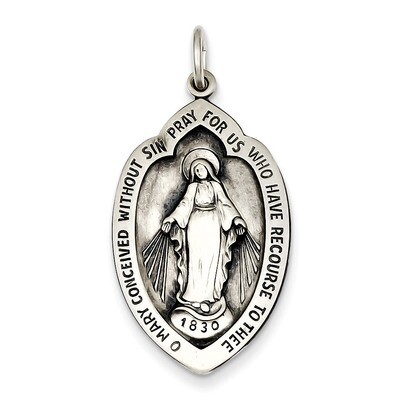 Miraculous Medal Antiqued Sterling Silver QC3498, MPN: QC3498, 191101181764