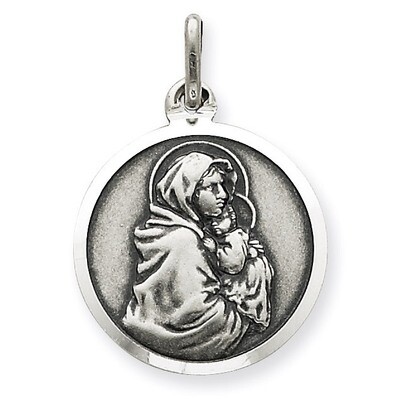 Madonna &amp; Child Medal Antiqued Sterling Silver QC3522, MPN: QC3522, 883957279084