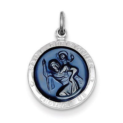 Blue Epoxy Saint Christopher Medal Sterling Silver QC3532, MPN: QC3532, 886774108162