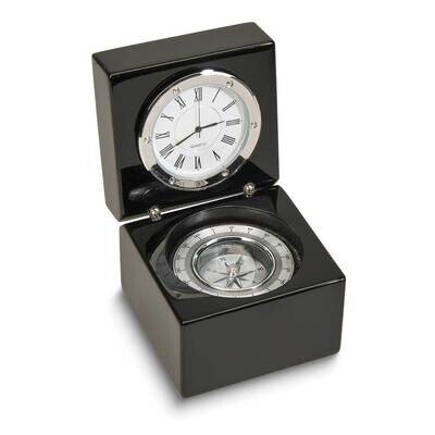 Black Wood Square Box With Clock and Compass GM24031, MPN: GM24031, 47105692570