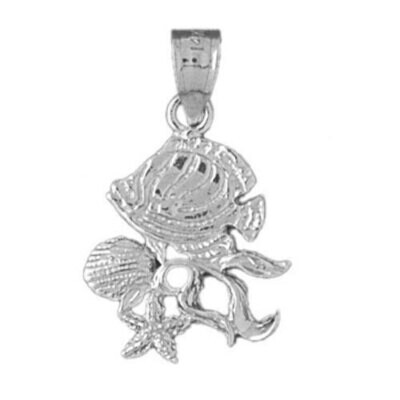 Angelfish Goldfish Fish Pendant Necklace Charm Bracelet in Yellow, White or Rose Gold 717