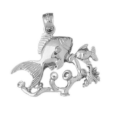Angelfish Goldfish Fish Pendant Necklace Charm Bracelet in Yellow, White or Rose Gold 723