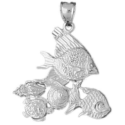 Angelfish Goldfish Fish Pendant Necklace Charm Bracelet in Yellow, White or Rose Gold 708