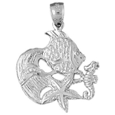 Angelfish Goldfish Fish Pendant Necklace Charm Bracelet in Yellow, White or Rose Gold 714
