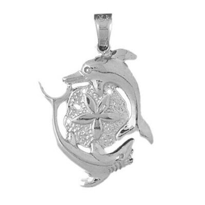 Dolphin Pendant Necklace Charm Bracelet in Yellow, White or Rose Gold 729