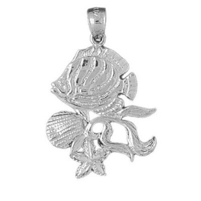 Angelfish Goldfish Fish Pendant Necklace Charm Bracelet in Yellow, White or Rose Gold 718