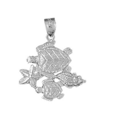 Sea Turtle and Starfidh Pendant Necklace Charm Bracelet in Yellow, White or Rose Gold 719