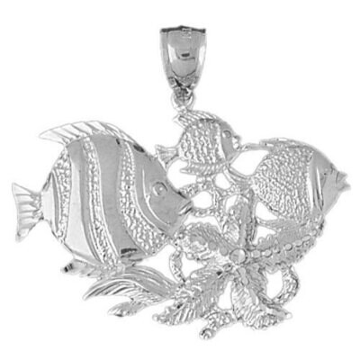 Angelfish Goldfish Fish Pendant Necklace Charm Bracelet in Yellow, White or Rose Gold 704