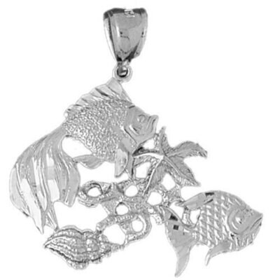 Angelfish Goldfish Fish Pendant Necklace Charm Bracelet in Yellow, White or Rose Gold 706