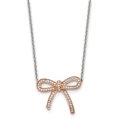 Crystal Polished Pink IP plated Bow with 1.75 Inch Extension Neckl Stainless Steel SRN1450-16.25 by…