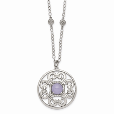 Synthetic Purple Calcedony 2 Inch Extension Circle Neckl Stainless Steel Polished SRN1510-30 by Chi…