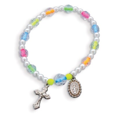 Children&#39;s Neon Color Bead Rosary Bracelet GM17987, MPN: GM17987, 827225456807