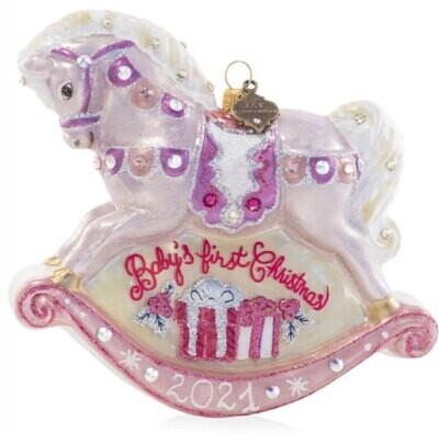 Jay Strongwater Baby&#39;s 1St Rocking Horse Pink Glass Ornament SDH20033-206, MPN: SDH20033-206,