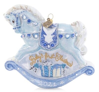 Jay Strongwater Baby&#39;s 1St Rocking Horse Blue Glass Ornament SDH20040-225, MPN: SDH20040-225,