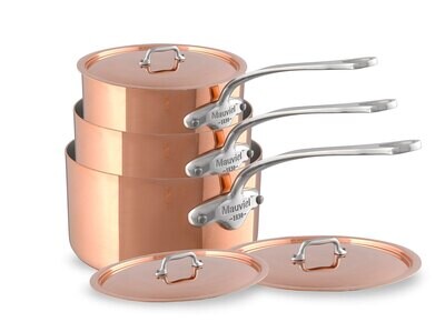 Mauviel M&#39;150S Set of Three Saucepans with Lids 16,18,20cm 611060