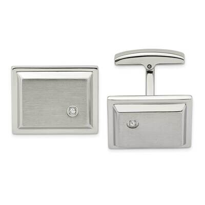 CZ Stone Stone Rectangle Cufflinks Stainless Steel Brushed and Polished SRC352 by Chisel, MPN: SRC3…