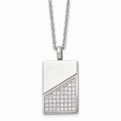 Dog Tag with CZ Stone Stone Necklace Stainless Steel SRN1400-20 by Chisel, MPN: SRN1400-20, 8867742…